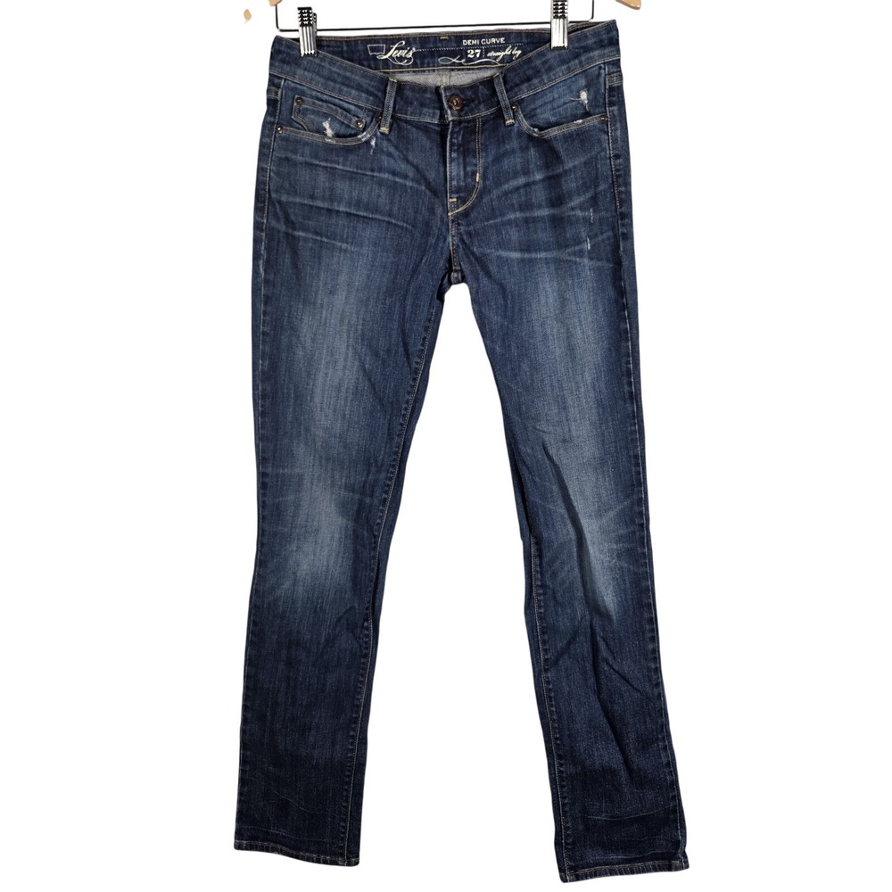 Levi Demi Curve Straight Leg Women 27 Blue Distressed Denim Classic Casual